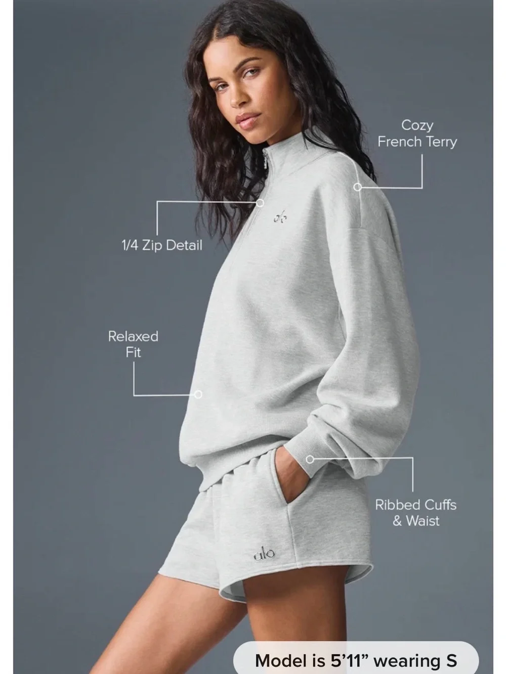 ALO Yoga Accolade 1/4 Zip Women’s Light Gray Pullover Sweatshirt